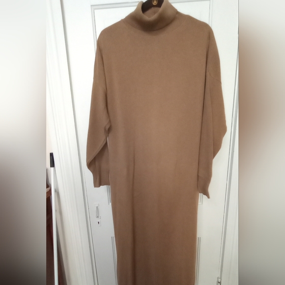 Joan Vass (2) Turtleneck Maxi Dress/100% Cotton Chocolate Brown Dress - Picture 2 of 7